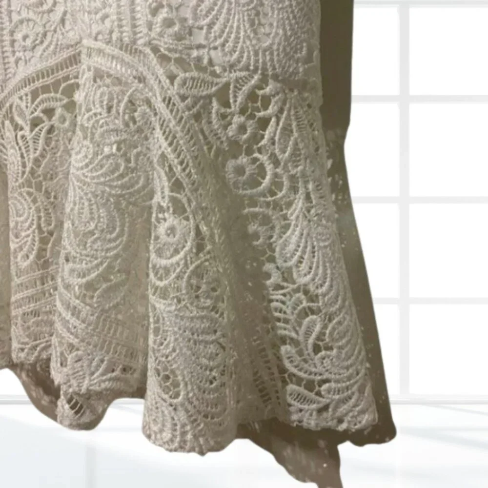 NWT Guess Lace Sweetheart Fit & Flare Dress Size 12 Crochet Mermaid Slip White - Picture 7 of 14